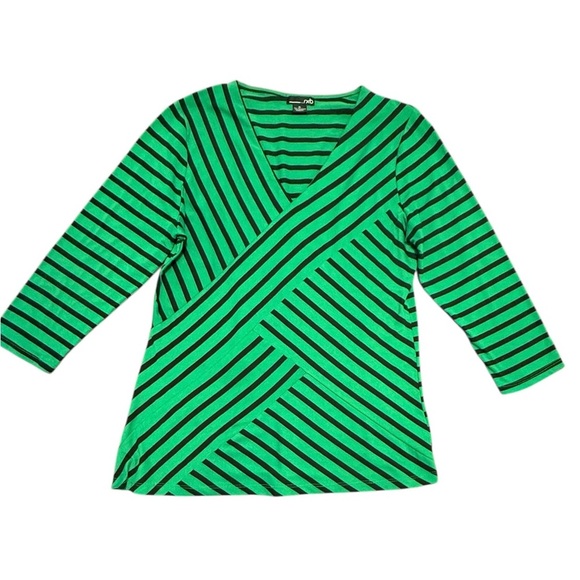 RXB Green/Navy Blue Asymmetrical Stripe 3/4 Sleeve V-Neck Tee Size XL - Picture 1 of 8